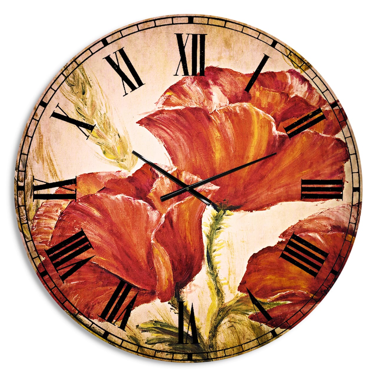 Designart 'Three Poppies Flower Traditional Wall Clock